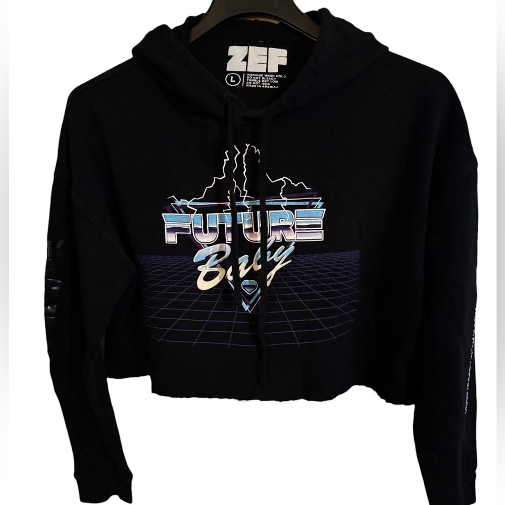 ZEF Industries Black ‘Future Baby’ Cropped Hoodie Sz L Rare Die Antwoord